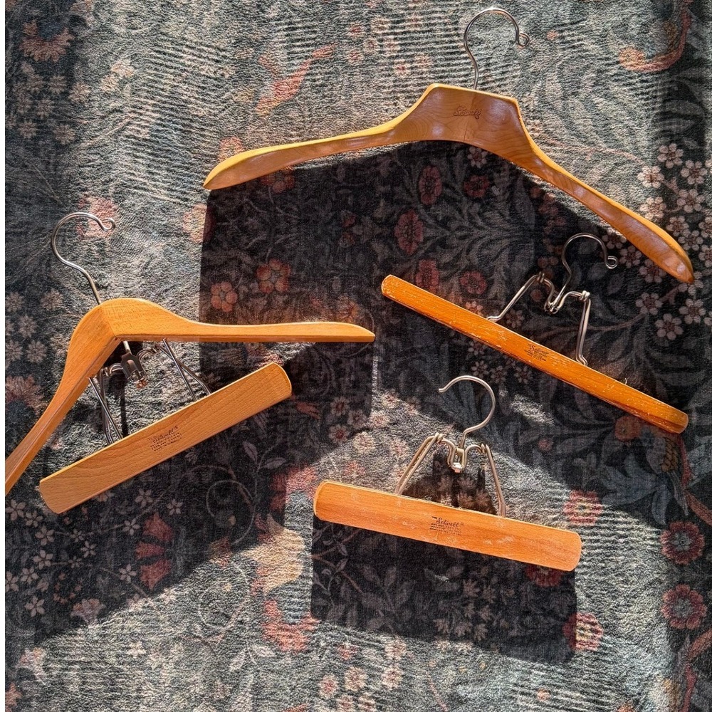 Vintage Setwell Wooden Hangers Set of 4 Suit Pant Skirt Made in USA MCM